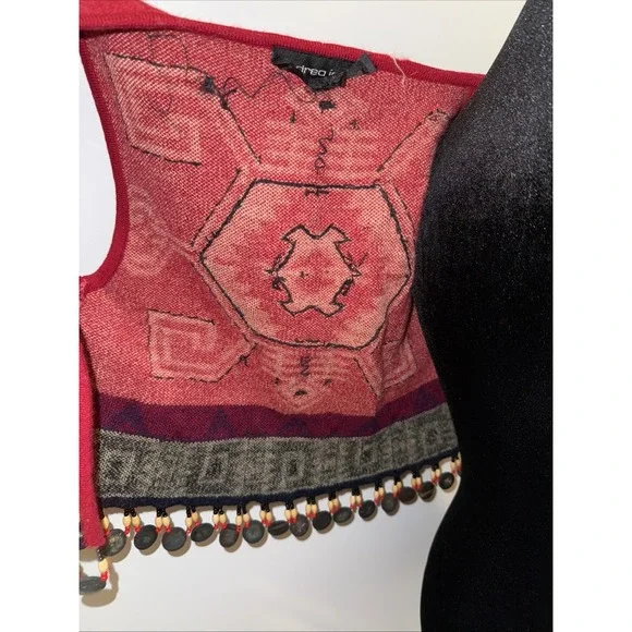Andrea Jovine Wool Beaded Sweater Top‎ Shirt Vest Small Vintage Red - Picture 6 of 12
